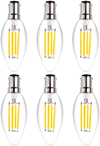 LED Candle Light Bulb B15 Vintage 6 Pack,Warm White Dimmable 2700K,Cap Light Bulb 4W(40W Equivalent),C35 Bulb for Chandeliers