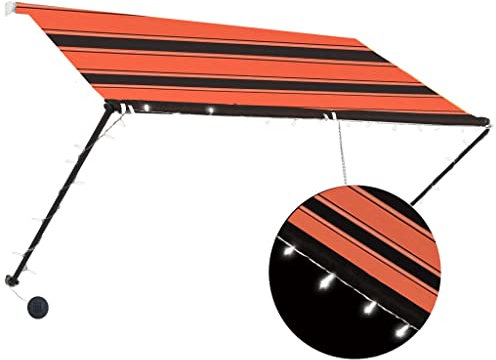 ZEYUAN Einziehbare Markise mit LED, Sichtschutz Balkon, Balkon Markise, Seitenmarkise, Klemmmarkise, Sonnenvorhang, Balkonmarkisen, 250×150 cm Orange und Braun