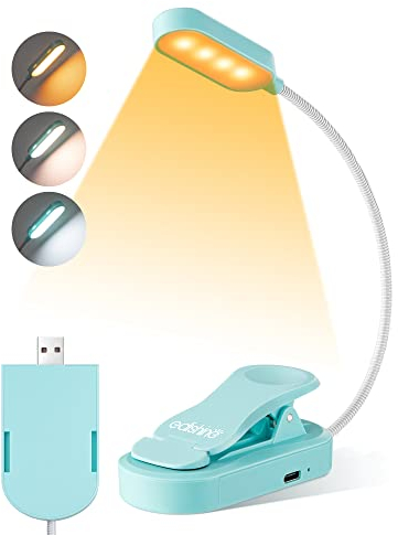 EDISHINE Leselampe Buch Klemme, USB wiederaufladbare LED Buchlampe für Kinder mit 3 Farbmodi & Stufenlos Dimmbar, Augenschonendes Leselicht, LED Leselampe für Bett, Auto, Ebene, Ecke