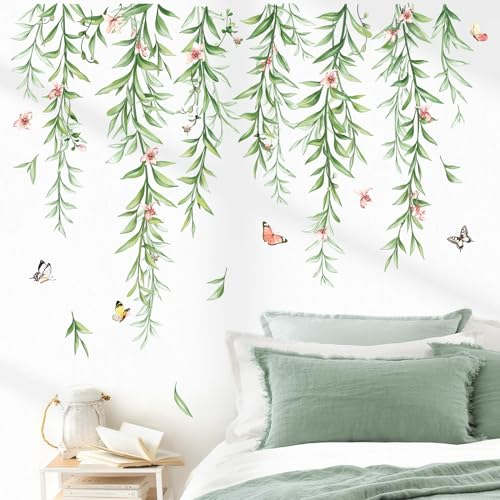 wondever Wandtattoo Hängende Rebe Wandaufkleber Blätter Grün Pflanze Blumen Wandsticker Wanddeko für Wohnzimmer Schlafzimmer Sofa Hintergrund