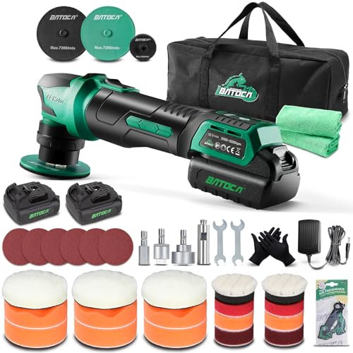 BATOCA S4 Cordless Car Polisher Buffer Mini Polishing Machine Rotary & Dual Action Car Detailing Polishing Kit with 2x 2.5Ah Li-ion Batteries 1&3inch Brushless 4 Speeds for Car Polishing Buffing Clean