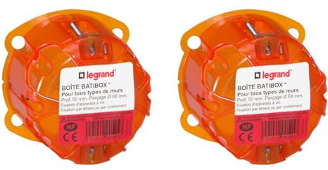 Legrand - Boîte à encastrer Batibox multimatériaux - 1 poste profondeur 50mm (Lot de 2) Orange