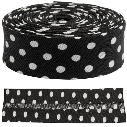 Aerzetix – C73162 – dekorativt snedband 4,5 meter x 20 mm – av 35 % polyester och 65 % bomull – färg svart med vita prickar