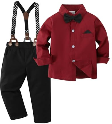 Amissz Traje de Conjuntos para Bebé Niño, Niño Conjunto Ropa Camisa con Pajarita + Pantalón Para Bautizo Boda Rojo, 5-6 años