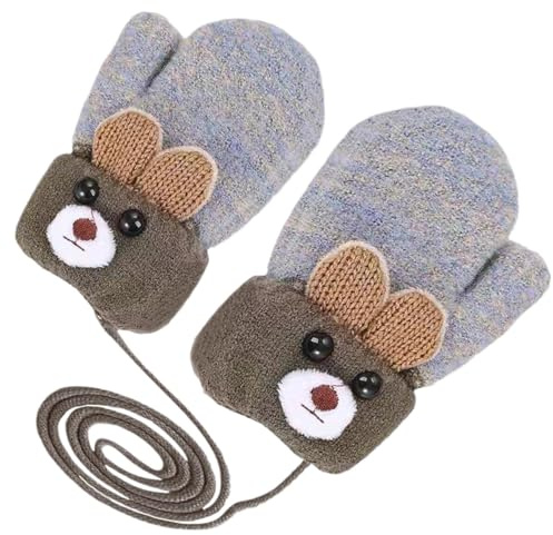 Guantes Invierno Niños Manoplas Bebe Guantes Bebe Guantes Niña Guantes Niño Termicos de Punto con Forro Polar Cuerda Cuello para Bebé Niños Niñas 0-3 Años