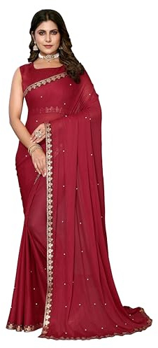 KULIA® Indisk etnisk sari för kvinnor indisk klänning kvinnor sari, designer festkläder för kvinnor festlig fest kontor kläder klänning etnisk indisk bröllopspresent sari med osydd blus