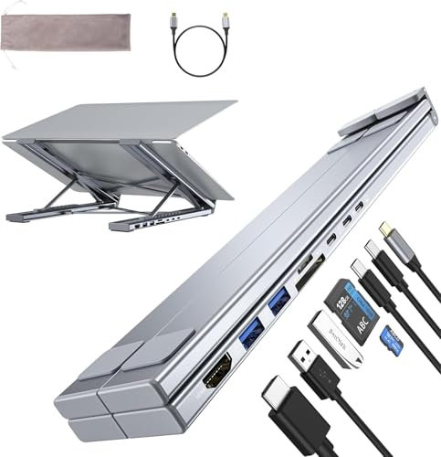 Umaniy Soporte Ordenador Portátil 8 en 1 Docking Station USB C Laptop Stand Estación de Acoplamiento USB C Hub HDMI 4K PD100W Dock USBC Soporte Portatil Adaptador Tipo C Compatible con MacBook Pro/Air