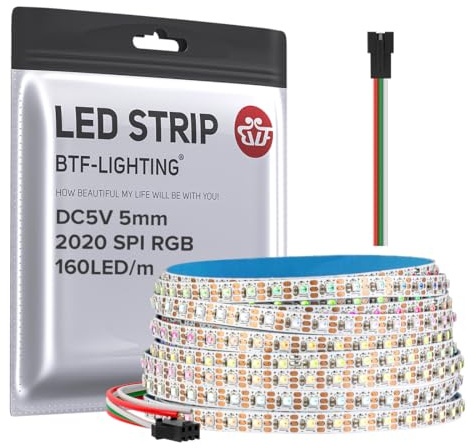 BTF-belysning SMD2020 RGB IC individuellt adresserbar LED-remsa DC5 V 5 m 160 LED/m 5 mm bredd smal tejp flexibel dröm färg tunn rep IP30 icke-vattentät för sovrum skåp TV bakgrundsbelysning (endast