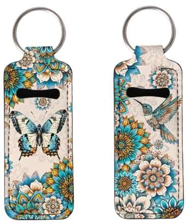 Gearider Chapstick Holder for Women Girl Boho Butterfly Hummingbird Neoprene Lip Balm Lipstick Lip Gloss Holder Portable Chapstick Holder Keep from Scratched and Dust