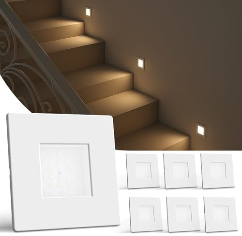 ALUSSO LED Treppenbeleuchtung 230V, 3WT 0.5W 1.5W 2.5W, 3CCT Warmweiß Neutralweiß Kaltweiß Treppenlicht, IP44 Treppenleuchte Wandeinbauleuchte, Eckig Weiss, 6er Set