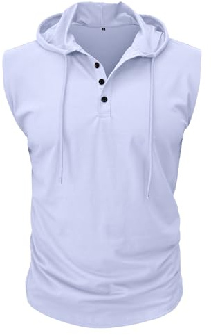 MakingDa Felpa corta sportiva da uomo con cappuccio, maniche corte, bottoni, vestibilità aderente, leggera, per allenamento, palestra, hip hop, corsa, boxe, escursionismo, sport, M