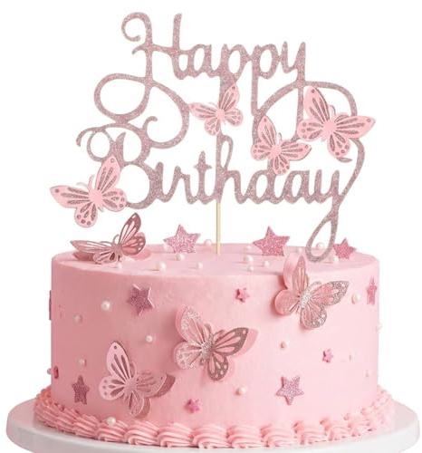 13Pcs 3D Butterfly Cupcake Topper Pink Cupcake Toppers for Girls Women's Happy Birthday Cake Decorations Floral Wedding Party Decorations