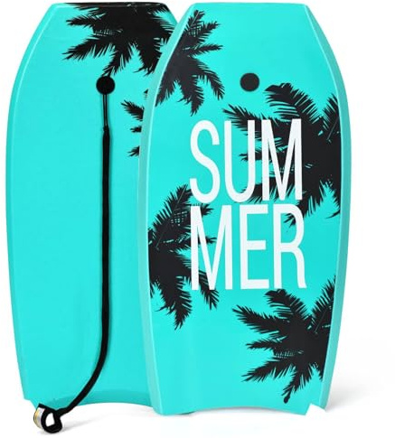 GYMAX 37” Lightweight Body Board, Bodyboard with EPS Core, XPE Deck, HDPE Bottom, Crescent Tail, Dual Channel and Wrist Leash, Surfing Board for Beach, Sea and Pool | Bodyboard with EPS Core, XPE Deck, HDPE Bottom, Crescent Tail, Dual Channel and Wrist Leash