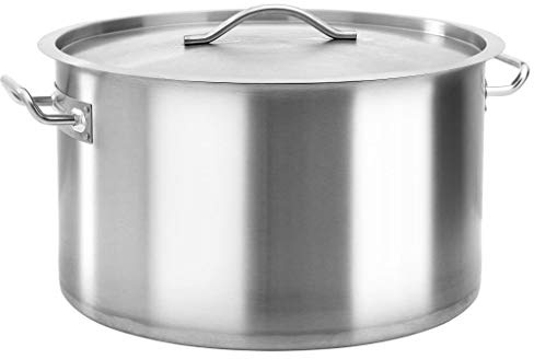 Mangloder - Olla de acero inoxidable de 44 L, 45 x 28 cm, con tapa y 2 asas, para inducción y gas, olla para sopas, estofado, cacerola para carne, gastronomía, hogar, plata
