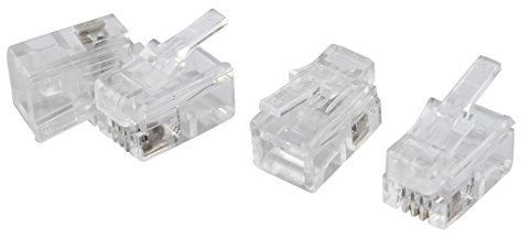 sourcing map 4 Pcs 4 Pin RJ10 4P4C Connector, Standard Telephone Modular Plug Phone Jack Adapter Crimp End for Telephone Handset Flat Stranded Cable, Clear