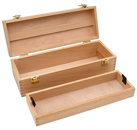 PAINTERSISTERS® Valigetta per utensili PAULI, 36 x 13 x 11 cm, in legno di faggio sostenibile, per pittura, organizer con manico e inserto estraibile, per oggetti artistici, attrezzi, hobby, cucito,