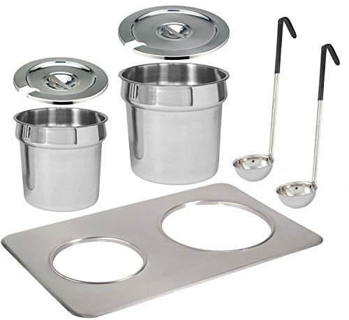 Tiger Chef Electric Food Warmer Soup Tureen Insert Kit Includes Insert, 7 Quart Inset Pot, 4 Quart Inset Pot, Both with Lid with Slot for Ladle, 2 Soup Ladles