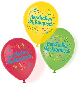 Amscan 9904029 - Latex Ballons Herzlichen Glückwunsch, 6 Stück, circa 28 cm, bunt, Geburtstag, Luftballon
