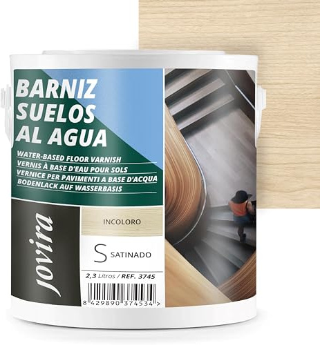 JOVIRA PINTURAS Barniz Suelos al Agua, protege todo tipo de suelos de madera en interior. (2,3 Litros, Satinado)