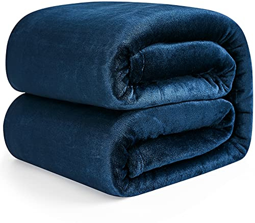 EHEYCIGA Manta Invierno Pequeña para Sofa y Sillón de Franela, Manta Polar Extra Suave Cubre Sofa, Cobijas de Regalo para Mujer y Hombre, 130x165 cm, Azul Marino