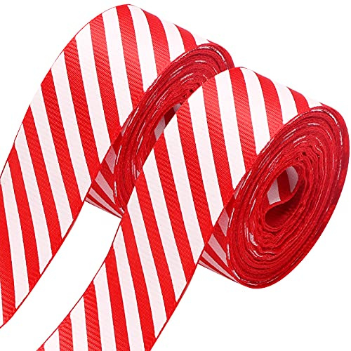 2 rotoli di nastro natalizio a righe rosse e bianche, 15,1 m, per fai da te, confezioni regalo, ghirlande e decorazioni per albero di Natale