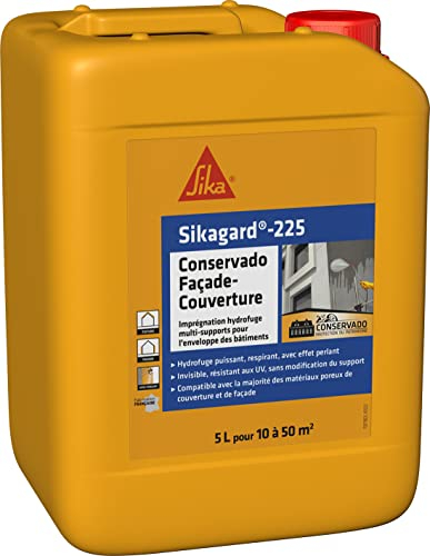 SIKA - Imprégnation hydrofuge multi-supports - Sikagard 225 Conservado Façade-Toiture - Résistant aux UV - Prêt à l'emploi - Effet perlant - 10 à 50m² - 5L