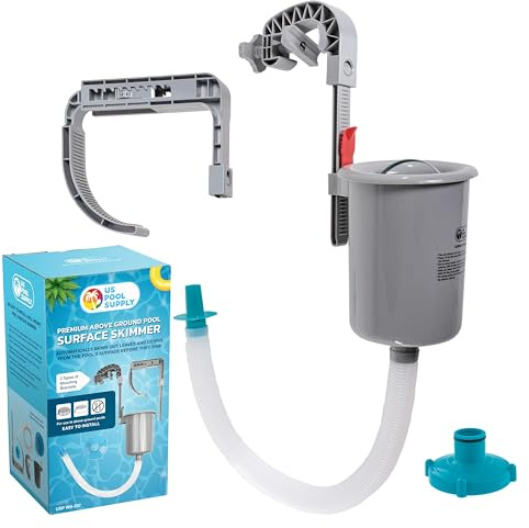 U.S. Pool Supply Pool Skimmer - Above Ground Pool Skimmer, Floating Pool Surface Skimmer, Pool Accessories - Clean Debris Basket, Wall Mount, Attaches to Inflatable Collars, Tubular and Metal Frames