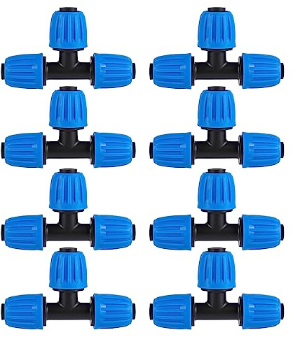 1/2 tubo spinato del PE dei connettori della serratura dell'irrigazione a goccia della serratura (OD 0.620 in.ID è 0.520. In), Anti-Drop Tee dritto per raccordi per tubi di irrigazione,(8 pz blu)