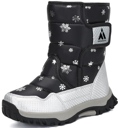 Mishansha Kinder Schneestiefel Winter Warm Gefütterte Winterstiefel Mädchen rutschfeste Outdoor Winterschuhe Jungen Snowboots, Schwarz 32