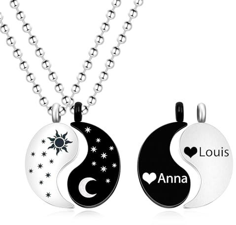 Uloveido Yin Yang BFF - Set di collane con ciondolo a forma di sole e luna, per relazione, amicizia, gioielli abbinati per donne e uomini, Medio, Acciaio inossidabile, Nessuna pietra preziosa