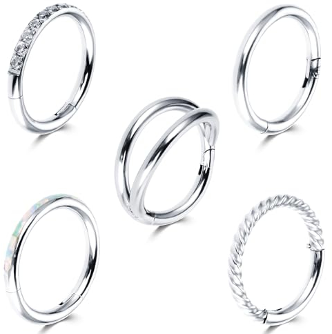Yolev 5 Stück Septum Piercing Chirurgenstahl 18G Scharnier Nasenpiercing Ring 10mm Tragus Knorpel Silber Nasenring Piercings Schmuck Lippenpiercing Ring Augenbrauen Piercing Ringe