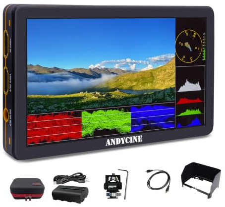 ANDYCINE T6 6Inch Monitor Fotocamera Alluminio Shell 4K 60Hz HDMI HDR 1920x1080 Tutte le forme d'onda, 3D Lut con Batteria e Custodia