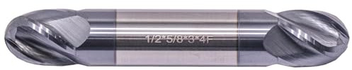 BestParts High Performance Solid Carbide Ball Nose End Mill - Double End - AlTiN Coated, 4 Flute, 30 Degree Helix, 1/2 Cutting Diameter, 1/2 Shank Diameter, 5/8 Length of Cut, 3 Overall Length