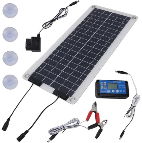 Cargador de mantenimiento solar, cargador de batería solar para coche – Cargador de mantenimiento solar impermeable 100W – Soporte de celda solar, doble salida, 12V-24V para coche, autocaravana,