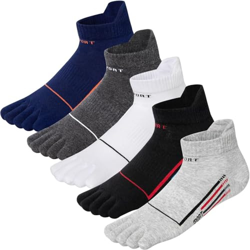 Kevaler Mens Toe Socks Cotton Sports Running Athletic Socks Ankle Low Cut Five Finger Crew Socks Sweat Wicking Quick-dry Breathable Soft UK 7-10 (5 Pairs)