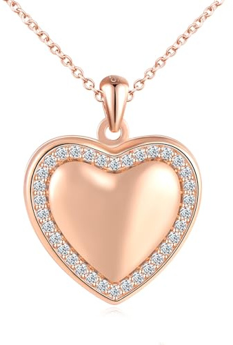 Corazón Collar con Foto Plata de Ley 925 Mujer Chicas Personalizada Colgante Foto con Circón Hipoalergénico Sparkly Medallón con Foto Collares Moda Joyería Regalos para Amiga Esposa Mamá Hija Oro Rosa