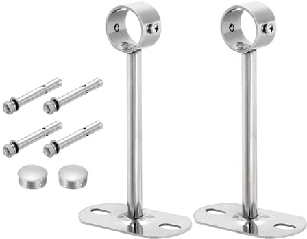 QUARKZMAN 2 Juego Soportes para Barra de Cortina de Techo, Longitud de Tubo de 25mm/0.98 150mm/5.91 Ganchos y Soportes de Acero Inoxidable para Armario Paredes Tubo de Cortina, Plateado