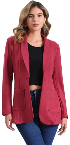 Allegra K Blazer in Finta Pelle Scamosciata da Donna Elegante con Colletto a Bavero e 1 Bottone Giacca da Abito Rosso L