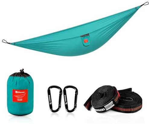 Ultralätt hängmatta för utomhusbruk – bärbar resehängmatta med två trädremmar, 270 x 145 cm för camping, backpacking, vandring, picknick, trädgård, strand (blå)