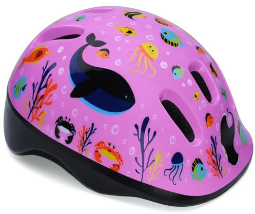 Gudook Casco infantil de bicicleta para niños/niñas 3-8, ligero ajustable y ventilación, casco de patinaje, protección para scooter y patinaje (mundo submarino rosa)