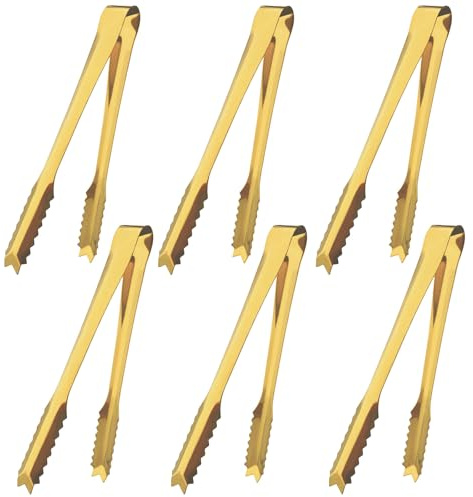 6 Pcs Ice Tongs Stainless Steel 6 Inch with Serrated Teeth Durable Serving Metal Tongs for Kitchen, BBQ, Buffet & Party Secure Grip Mini Tongs for Ice Cubes, Sugar, Salad，Appetizers