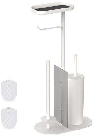 Juego de baño Relaxdays, HxBxT: 65 x 26 x 17 cm, Soporte de Papel higiénico, escobilla, portarrollos, Estante, Blanco