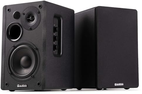 Audizio KS01 Enceintes Hi-FI Bibliothèque Actives 80W avec BT 5.0, Woofer 4 et Tweeter 1,25, Réglages Graves et Aigus, DSP avec Préréglages, Finition Noire Élégante