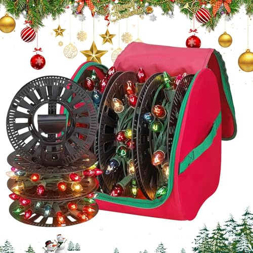 Ancsttu Sacchetto Porta Luci Di Natale | Organizzatore Impermeabile per Ghirlande Natalizie,Organizzatore Casa per Ghirlande Albero Addobbi Giardino Cucina - per