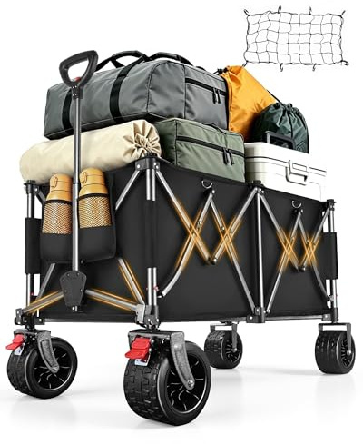 YEAUPE PRO XXXL Carro Playa Ruedas Grandes 260L / 150kg – Frenos Dobles, Ruedas Anchas, Estructura Reforzada, Mango Ajustable, para Playa y Camping – Red elástica incluida, Negro Carbón
