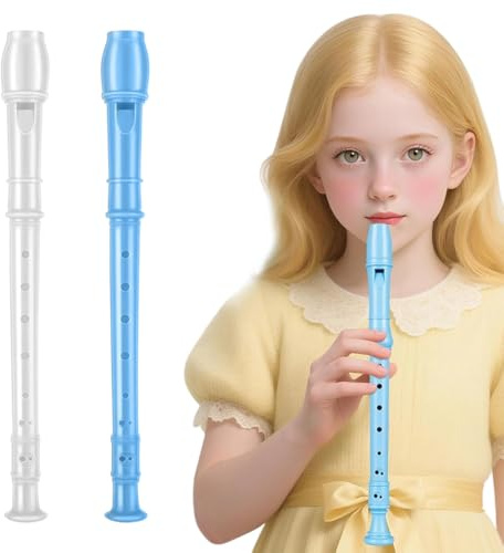 YUVKIN Flauto da Becco Scuola Soprano, 2 Pezzi, Flauto Dolce per Flauti e Scuola Media (8 Fori) (Blu + Rosa), Plastica ABS Rimovibile, C-Dur, per Principianti Bambini, con Asta di Pulizia
