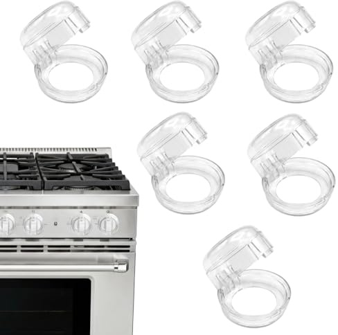 6 Unidades de Botones de Seguridad para Niños, Transparente, Protección de Perillas de Horno, Resistentes al Calor con Adhesivo Transparente, 49 mm con mín. Distancia de Centro a Centro de 61 mm