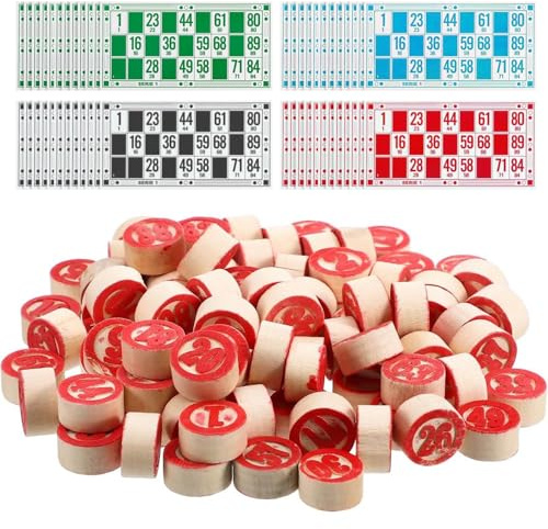Set di Giochi di Bingo, Gioco della Tombola Giochi da Tavolo del Lotto Russo Il Set di Bingo per Famiglie Educativo Include 48 Carte e 90 Scacchi in Legno per Adulti Bambini Attività in Aula di Famig