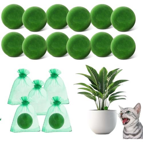 12 stycken kattavvisande kulor, kattavvisare med 5 nonwovenfickor, naturliga och säkra, fjärrhållningsmedel och kattskrämma för kattavvisning i trädgården, inomhus och utomhus – håll katter borta