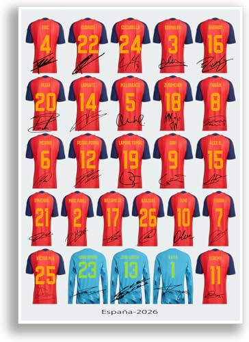 LJW Prints España 2026 Póster del equipo completo de fútbol firmado por los jugadores, con foto autógrafo, póster para aficionados y seguidores